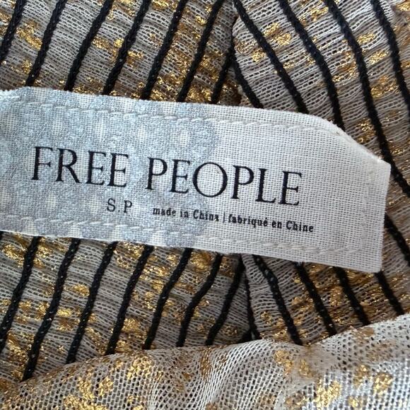 Free People V-Neck Sleeveless Sheer Metallic Dress Lace Size Small Gold Fairy - Picture 7 of 11